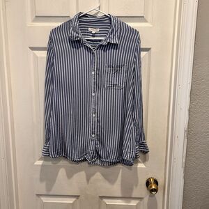 BeachLunchLounge Blue White Striped Long Sleeve‎ Button Up Shirt Large Coastal